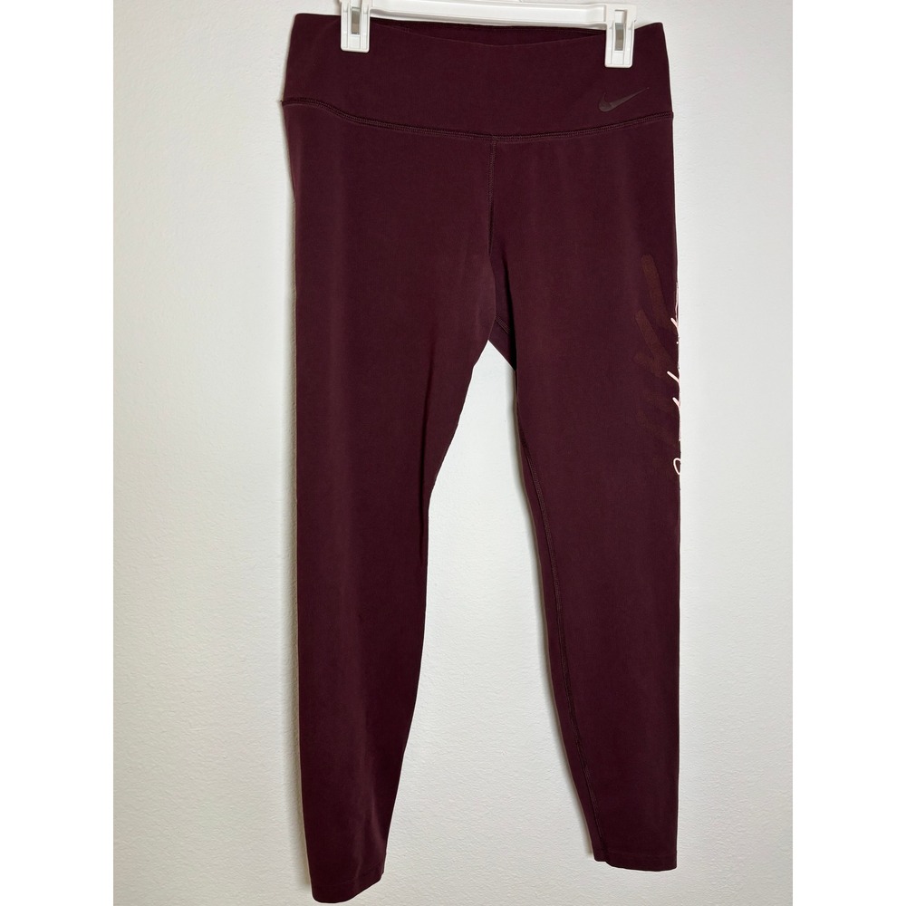 Nike Dri-FIT Leggings Womens Large Burgundy Maroon Graphic Athletic Tights 28in